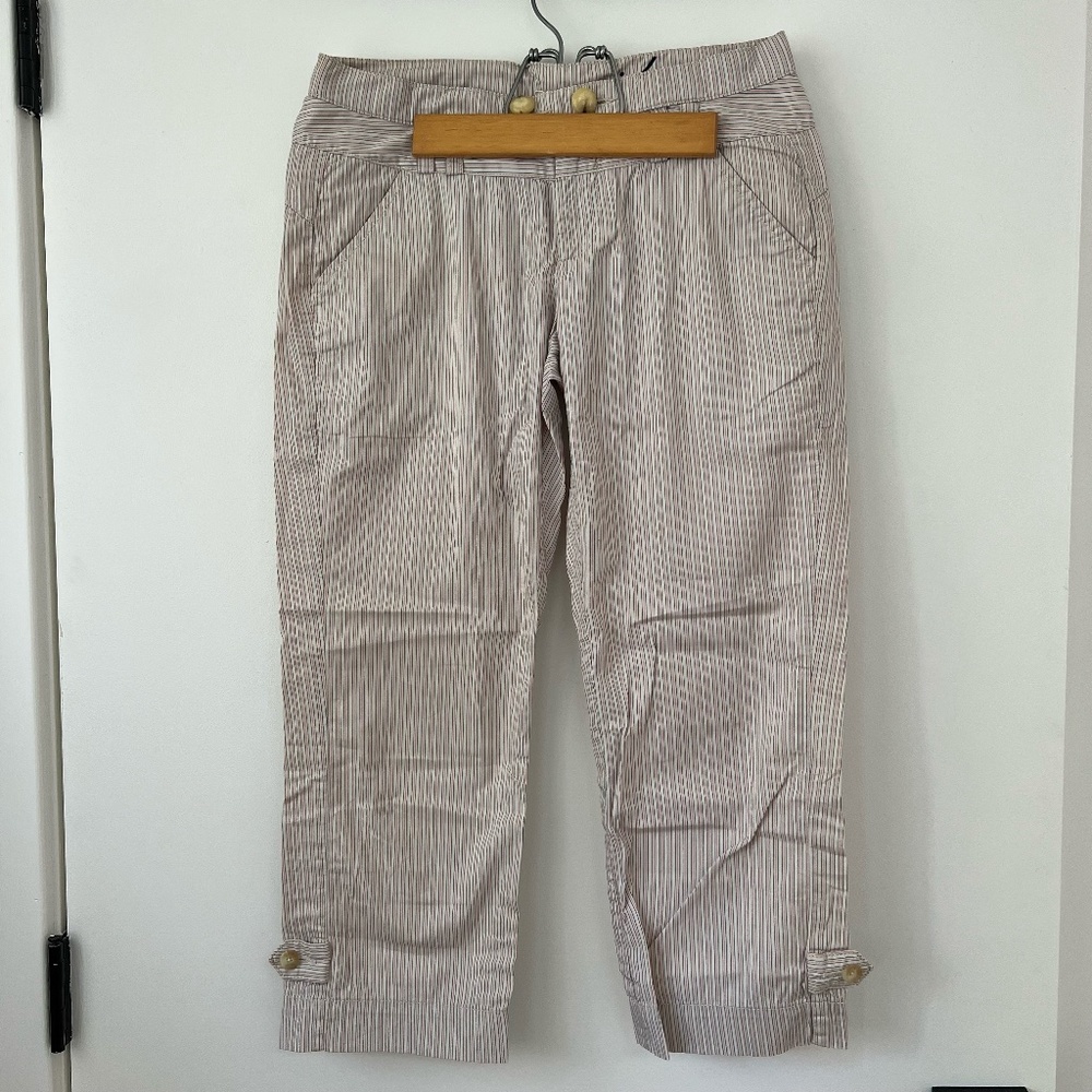 Anthropologie Idra | Mid-Rise Striped Cream Pink and Navy Cropped Pants Size 0